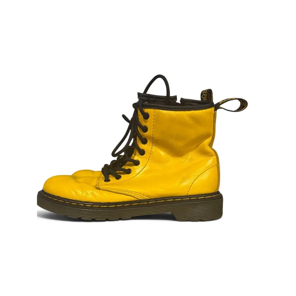 Dr. Martens 1460 J Youth Yellow Leather Side Zip Combat Boots Size 3 US